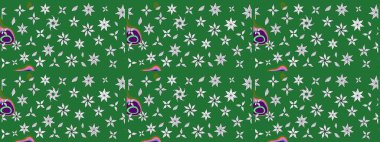 Yumuşak, yeşil renkli bahar çiçekleri. Raster illüstrasyonu. Patlayan çiçekler soyut olarak yerleştirilmiş. Raster deseni.