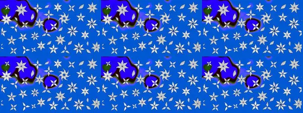 Raster illüstrasyonundaki çiçek desenli çizim. Mavi renkli çiçekler. Renkli Bahar Teması eskiz kalıbı. Düz Çiçek Elementleri Tasarımı.