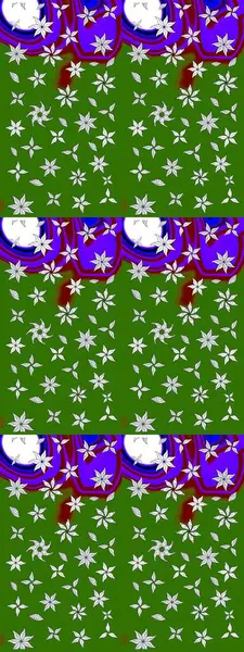 Raster illüstrasyonundaki çiçek desenli çizim. Düz Çiçek Elementleri Tasarımı. Renkli Bahar Teması eskiz kalıbı. Yeşil renkte çiçekler.