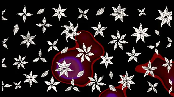 Suluboya, elle çizilmiş. Raster illüstrasyonu. Eskiz arkaplan modeli. Siyah yapraklı yabani çiçekler.