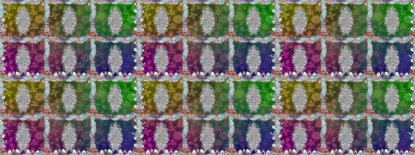 Raster illüstrasyonu. Yeşil renkli çiçekler. Kusursuz çiçek deseni. Raster illüstrasyonu. Asya tekstil tarzında.