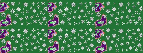 Sevimli çiçek raster deseni. Yeşil renkli çiçekler. Düz Çiçek Elementleri Tasarımı. Renkli Bahar Teması çizim şablonu.