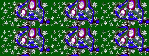 Raster illüstrasyonu. Çiçek buketleriyle klasik bir eskiz şekli. Yeşil renklerde.