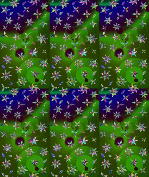 Yeşil çiçekli eskiz deseni, suluboya çiçek deseni, sevimli çiçek, duvar kağıdı, kart veya kumaş için fayanslı. Raster - stok.