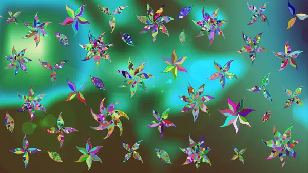 Çiçek arkaplan. Çiçek duvar kâğıdı. Renkli çizim kalıbı. Yeşil renkli şirin tekstil. Raster illüstrasyonu.