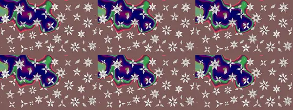 Raster illüstrasyonundaki çiçek desenli çizim. Kahverengi renkte çiçekler.