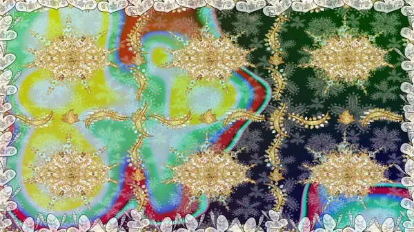 Çiçek desenli altın metal. Kusursuz altın desen. Raster altın çiçek süsü brokar kumaş ve cam desenli. Altın elementli nötr renkler.