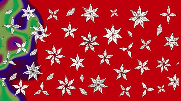 Zarif, parlak ve kırmızı çiçek desenli eskiz. Raster. Sabıka baskıları, bebek kıyafetleri, duvar kâğıtları, paket kutuları vb..