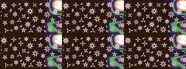 Kahverengi renklerde bahar çiçekleri. Çiçekli karalama şeklinde Raster çiçek deseni. Raster illüstrasyonu.