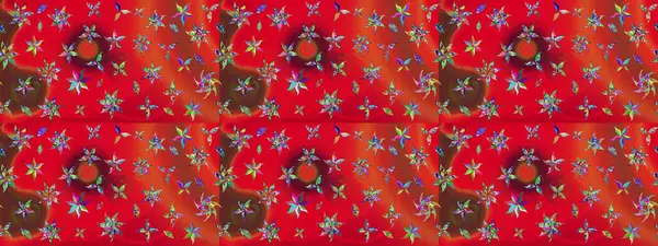 Raster deseni. Bahar çiçekleri dallı desen, kırmızı renkler çiçekli siluet.