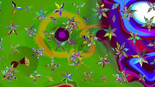 Yumuşak, bahar çiçekli arka plan. Çiçekli karalama şeklinde Raster çiçek deseni. Yeşil renkte çiçekler.