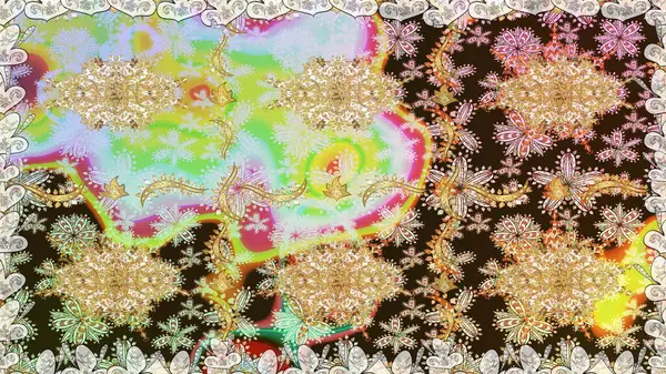 Altın antika ortaçağ dekoratifi, yapraklar ve tarafsız renklerde altın desenli süslemeleri olan dikişsiz bir şablon. Kusursuz kraliyet lüksü, altın barok kumaş rengi..