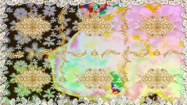 Kart, duvar kağıdı, ambalaj ve tekstil için klasik tasarım. Altın şablon. Tarafsız renklerde Royal retro. Raster illüstrasyonu. Kusursuz desenli altın elementler. Çiçeksel klasik doku.