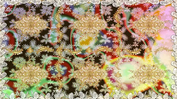 Damask pürüzsüz yineleme kalıbı. Antika altın tekrarlanabilir duvar kağıdı. Tarafsız renklerde altın element. Barok tarzında altın çiçekli süs..