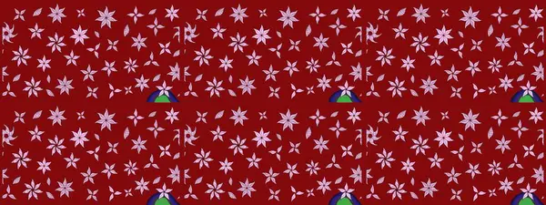 Renkli Bahar Teması eskiz kalıbı. Asya tekstil tarzında. Çiçek desenli çizim. Kırmızı renkte çiçekler. Düz Çiçek Elementleri Tasarımı. Raster illüstrasyonu.