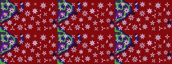 Raster illüstrasyonundaki çiçek desenli çizim. Kırmızı renkte çiçekler.