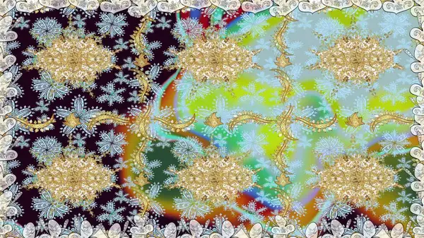 Tarafsız renklerde desen. Kına dövmeli süs çiçekleri, altın çıkartmalar, mehndi ve yoga tasarımı, kartlar ve parmak izleri. Raster altın mehndi kusursuz desen.