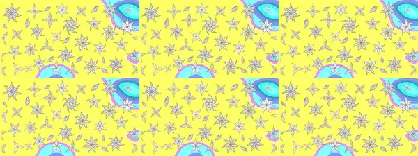 Raster illüstrasyonundaki çiçek desenli çizim. Sarı renkli çiçekler. Düz Çiçek Elementleri Tasarımı. Renkli Bahar Teması çizim şablonu.