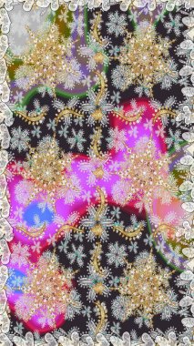 Noel, kar tanesi, yeni yıl 2019. Gri renklerde, altın elementlerle kusursuz klasik desen.