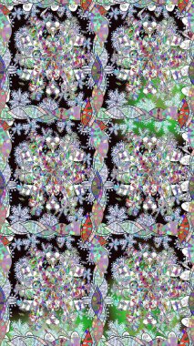 Renkli Bahar Temalı Kusursuz Arkaplan. Raster illüstrasyonu. Düz Çiçek Elementleri Tasarımı. Kusursuz Chichi kumaş deseni. Çiçek deseni.