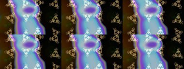 Raster illüstrasyonu. El çizimi çiçekli soyut çizim kalıbı. Siyah, mavi ve kahverengi renkte çiçekler.