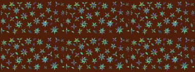 Renkli Bahar Teması eskiz kalıbı. Zentangle soyut çiçekleri. Raster illüstrasyonu. Düz Çiçek Elementleri Tasarımı. Karalama çiçeği. Şirin kumaş deseni.