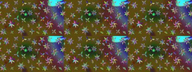 Renkli Bahar Teması eskiz kalıbı. Raster. Düz Çiçek Elementleri Tasarımı.