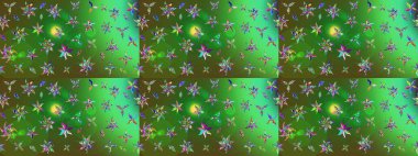 Yeşil renkli etnik çiçeklerle süslenmiş zarif bir eskiz şekli. Raster Çiçek İllüstrasyonu güzel tekstil..