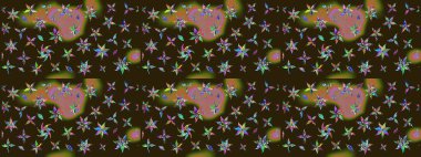 Retro tekstil tasarım koleksiyonu. Kahverengi üzerine kahverengi. El çizimi çiçek unsurları olan soyut çizim raster deseni. 1950-1960 motifleri. Çiçekli ipek eşarp..