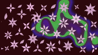 Çiçek desenli çizim. Asya tekstil tarzında. Raster illüstrasyonu. Kahverengi renkli çiçekler. Raster illüstrasyonu.