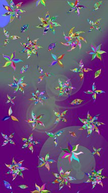 Çiçekli karalama şeklinde Raster çiçek deseni. Nazik, sevimli çiçek arkaplanı. Mor renkte çiçekler.