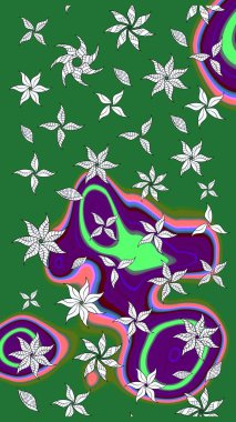 Sevimli çiçek raster deseni. Yeşil renkli çiçekler. Renkli Bahar Teması eskiz kalıbı. Düz Çiçek Elementleri Tasarımı.