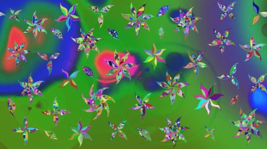 Hediye ambalaj kağıdı, tebrik kartları, posterler ve pankart tasarımı. Raster düz çiçek çizim deseni. Yeşil renkte çiçekler.