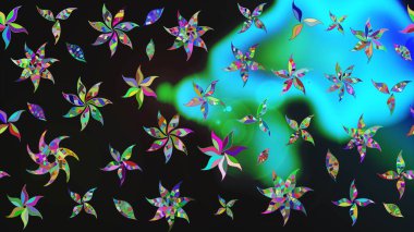 Gri renkli bitkilerden oluşan parlak çiçekli çizim deseni.