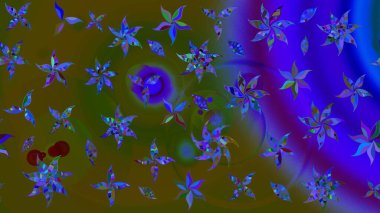 Raster Çiçek İllüstrasyonu güzel tekstil. Yeşil renkli etnik çiçeklerle zarif eskiz deseni.