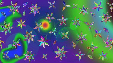 Yumuşak, yaz çiçekli arka plan. Çiçekli karalama şeklinde Raster çiçek deseni. Yeşil renkte çiçekler.