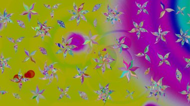 Parlak çiçekli yeşil renkler üzerine soyut çizim deseni. Küçük çiçekte hoş bir çiçek deseni var. Çiçek elementli zarif raster dokusu..