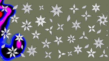 Düz Çiçek Elementleri Tasarımı. Güzel kumaş deseni. Raster illüstrasyonu. Çiçek desenli çizim. Asya tekstil tarzında. Renkli Bahar Teması çizim şablonu.