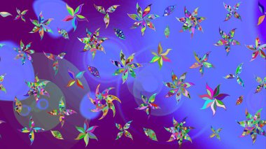 Raster çiçek desenli çiçek deseni, yapraklar, dekoratif elementler, sıçrama, lekeler, el çizimi kontur çizgileri ve Doodle çizim stili, grafik raster çizim çizimi.