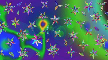 Yeşil renkli çiçekler. Raster düz çiçek çizim deseni. Tasarım hediye paketi, tebrik kartları, posterler ve afiş tasarımı.