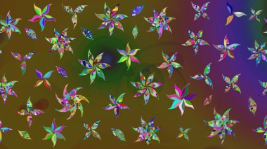 Yeşil renkli çiçekler. Raster düz çiçek çizim deseni. Tasarım hediye paketi, tebrik kartları, posterler ve afiş tasarımı.