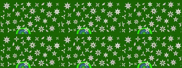 Motley illüstrasyonu. Yeşil çiçekli bahar çiçekleri. Küçük çiçekte güzel bir desen. Küçük renkli çiçekler. Moda baskıları için zarif bir şablon.