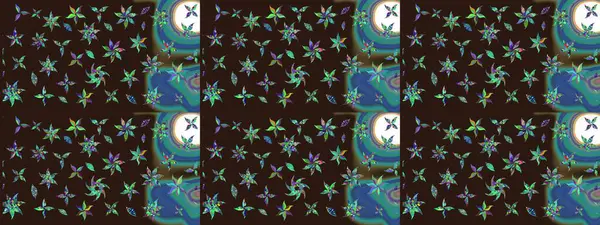 Şirin çiçekli eskiz deseni ve kahverengi renkli yapraklar, suluboya çiçek deseni, duvar kağıdı, kart veya kumaş için fayanslı. Raster illüstrasyonu.