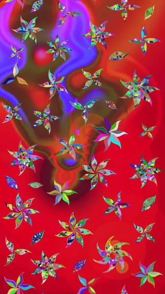 Çiçek desenli çizim. Raster illüstrasyonu. Asya tekstil tarzında. Güzel kumaş deseni. Renkli Bahar Teması eskiz kalıbı. Düz Çiçek Elementleri Tasarımı.