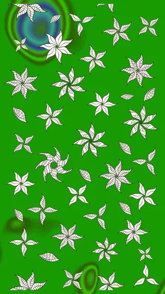 Raster illüstrasyonundaki çiçek desenli çizim. Yeşil renkli çiçekler. Renkli Bahar Teması eskiz kalıbı. Düz Çiçek Elementleri Tasarımı.