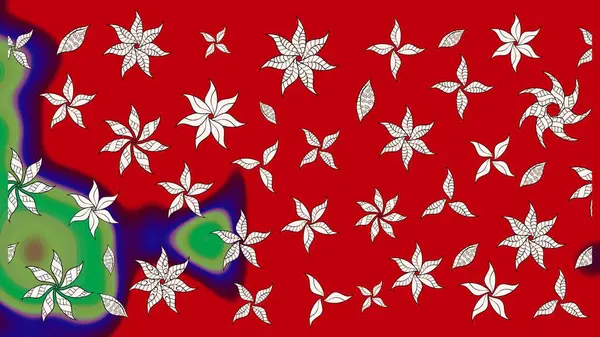 Çiçek süslemeli çizim deseni. Raster illüstrasyonu. Kırmızı renkte çiçekler.