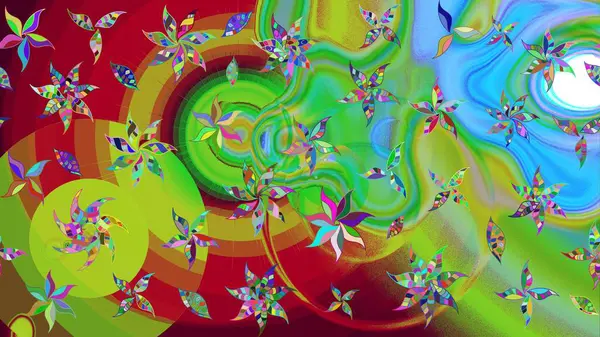 Yumuşak, bahar çiçekli arka plan. Çiçekli karalama şeklinde Raster çiçek deseni. Yeşil renkte çiçekler.