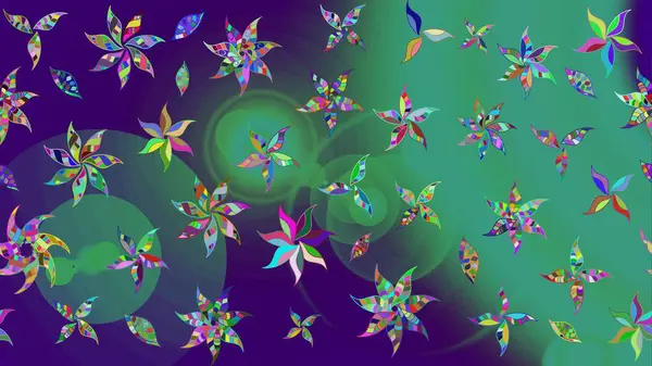 3D çiçekler, eskiz. Raster illüstrasyonu. Mavi renklerde.