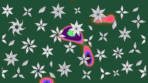 Çiçek buketleriyle klasik bir eskiz şekli. Raster illüstrasyonu. Yeşil renklerde.