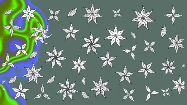 Çiçek deseni. Raster illüstrasyonu. Chichi 'nin kumaş kalıbını çiz. Renkli Bahar Teması eskiz kalıbı. Düz Çiçek Elementleri Tasarımı.